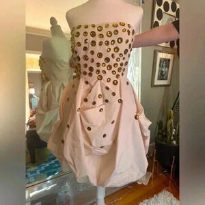 BCBGMAXAZRIA Strapless Bubble Hem Dress Embellished Ivory Size 8